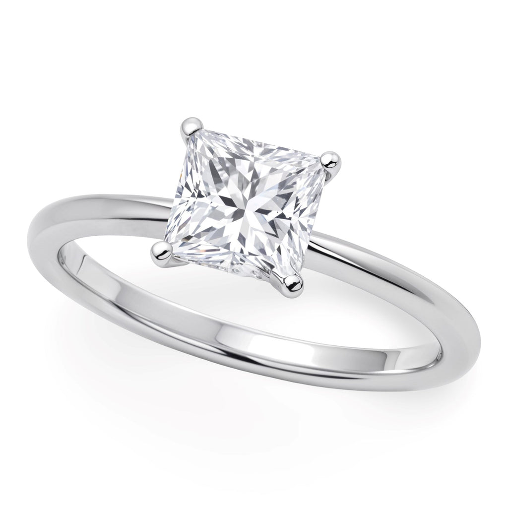 1 carat princess cut diamond solitaire ring in 10K white gold, showcasing modern elegance and timeless luxury.