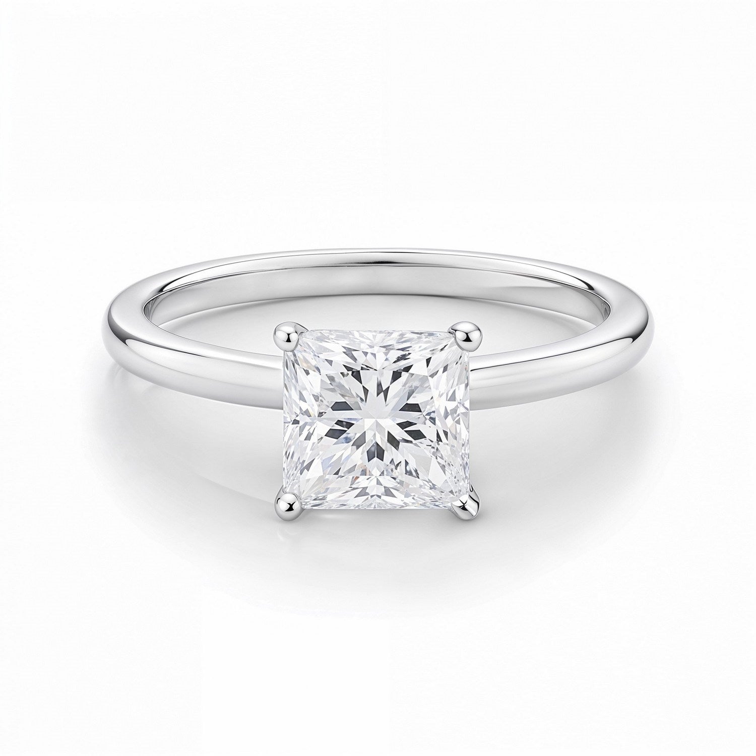 1 carat princess cut diamond solitaire ring in 10K white gold, showcasing modern elegance and timeless luxury.