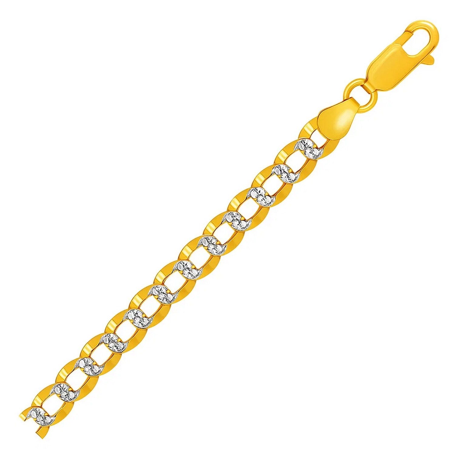 14k two-tone gold pave curb bracelet showcasing modern luxury with a sleek 5.70 mm design.
