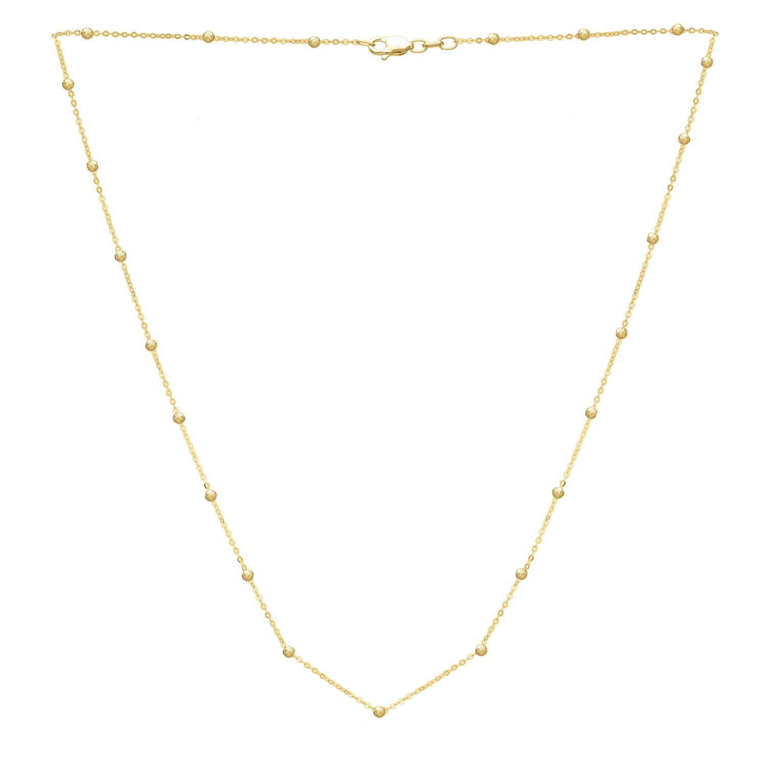 Textured 14k yellow gold Saturn bead necklace with modern chain design, showcasing elegance and luxury.