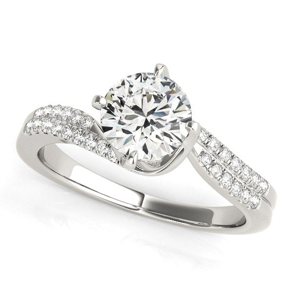 14k white gold spiral design pronged diamond engagement ring featuring 1 1/8 cttw of exquisite diamonds.