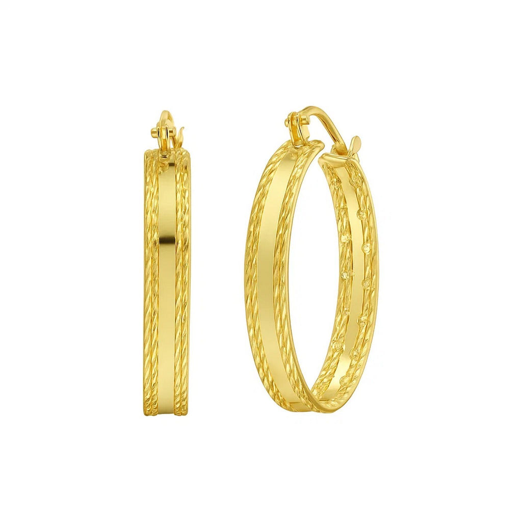 14k yellow gold elegant hoop earrings featuring a polished finish for a luxurious sparkle.