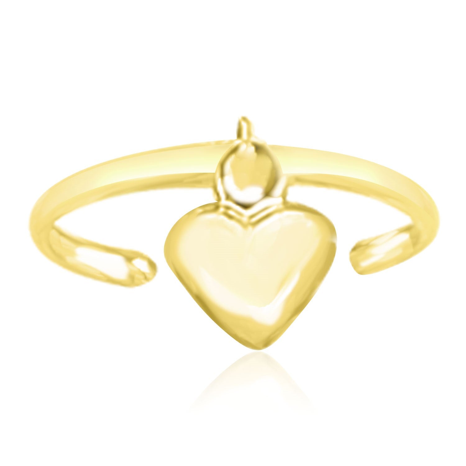 14k yellow gold cuff puffed heart toe ring, elegantly designed for a luxurious touch to your summer style.