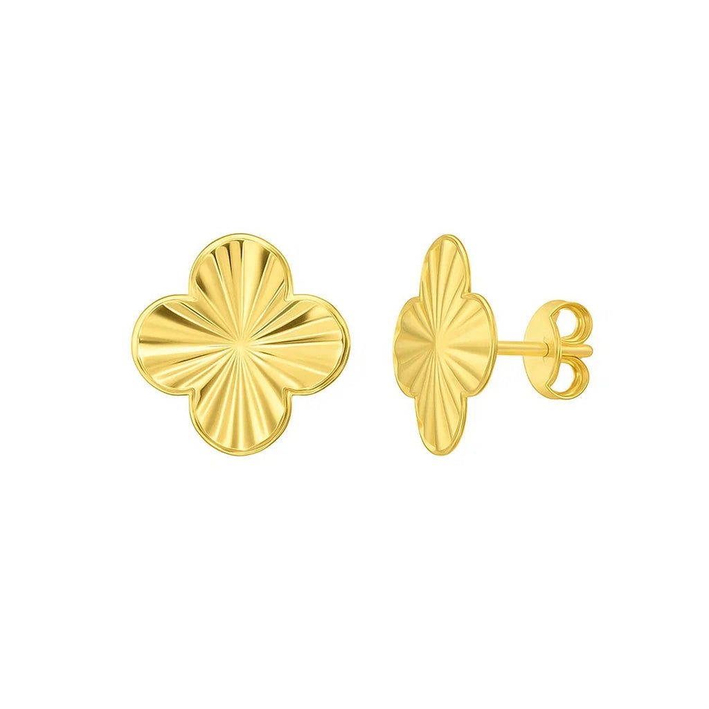 14k yellow gold contemporary clover stud earrings, elegantly designed for a luxurious touch.