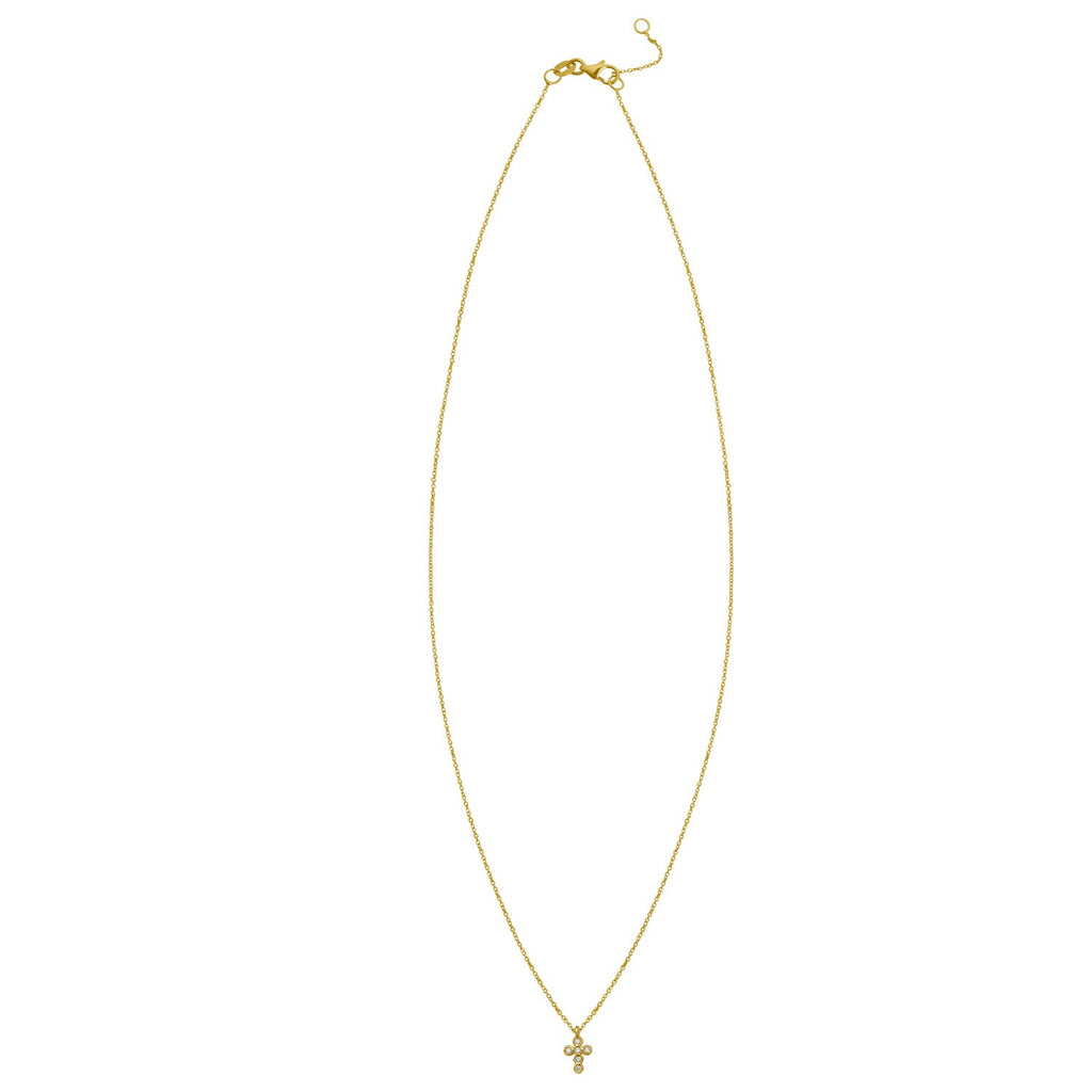 14k yellow gold petite diamond cross necklace with elegant round chain, perfect for refined luxury style.