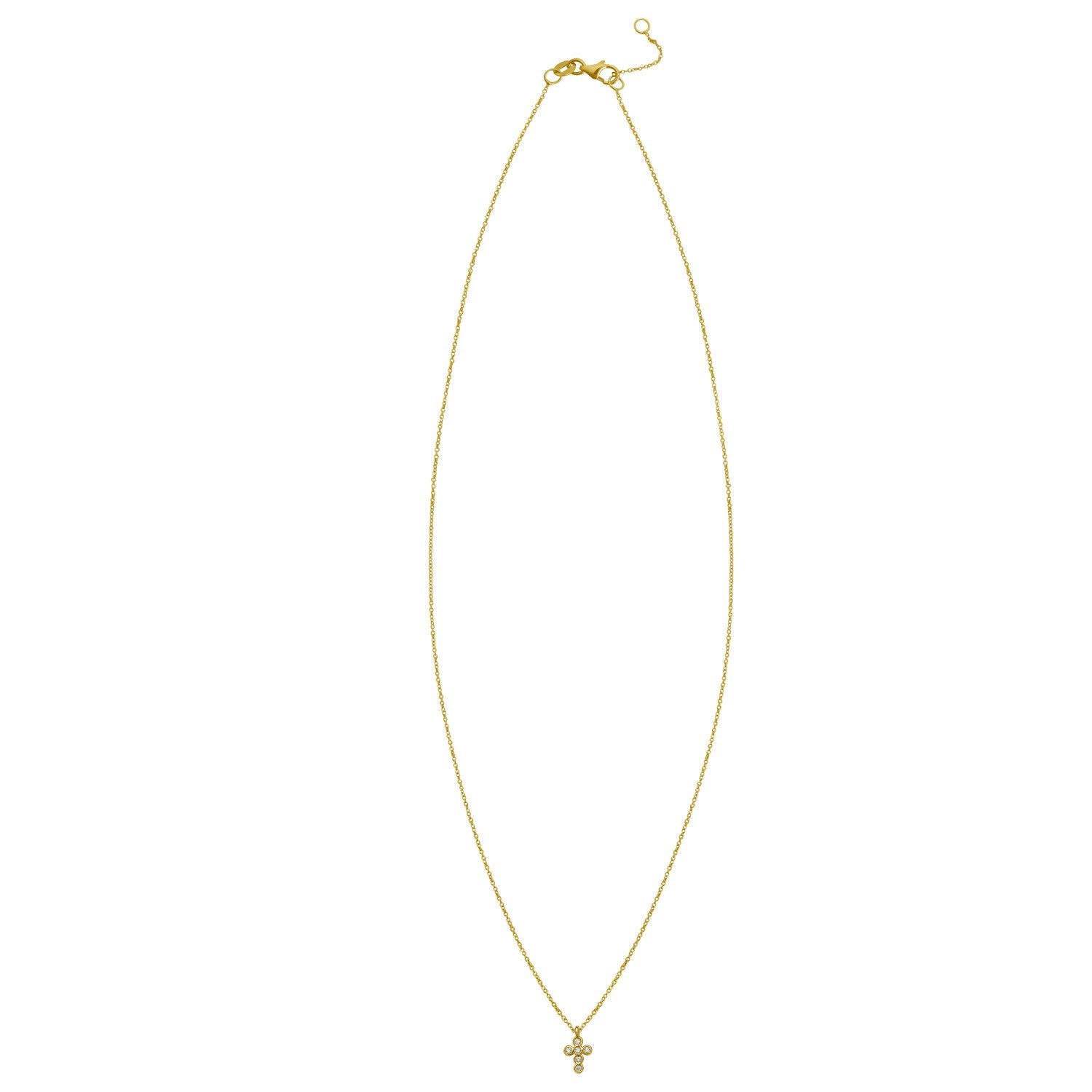 14k yellow gold petite diamond cross necklace with elegant round chain, perfect for refined luxury style.