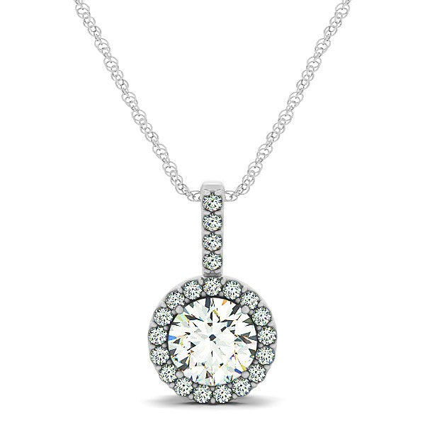 14k white gold diamond halo pendant necklace featuring a stunning round design and elegant craftsmanship.