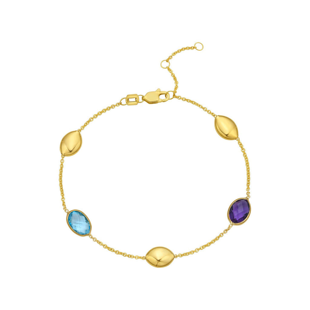 14k yellow gold oval gemstone and bead bracelet with modern design, perfect for elegant layering or standalone wear.