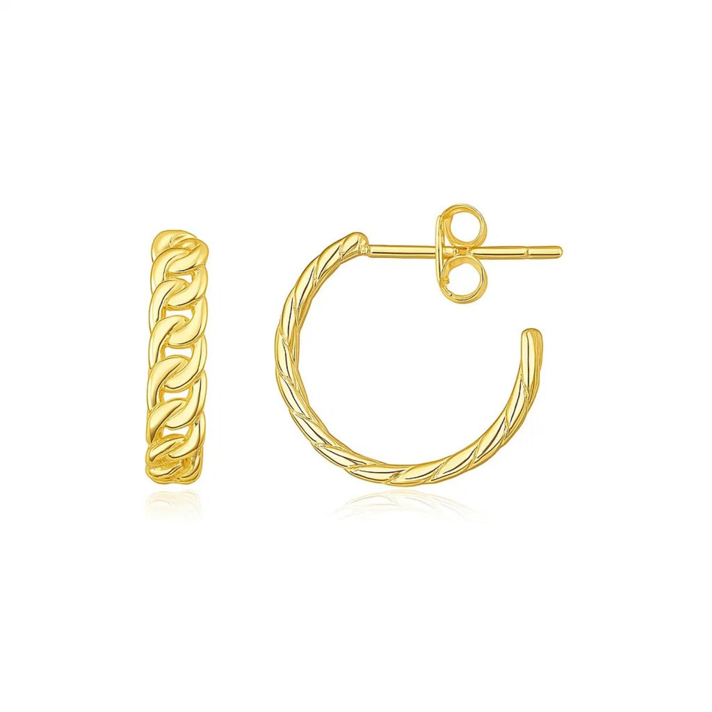 14K yellow gold slender curb chain hoop earrings with a classic design, perfect for elegant everyday wear.