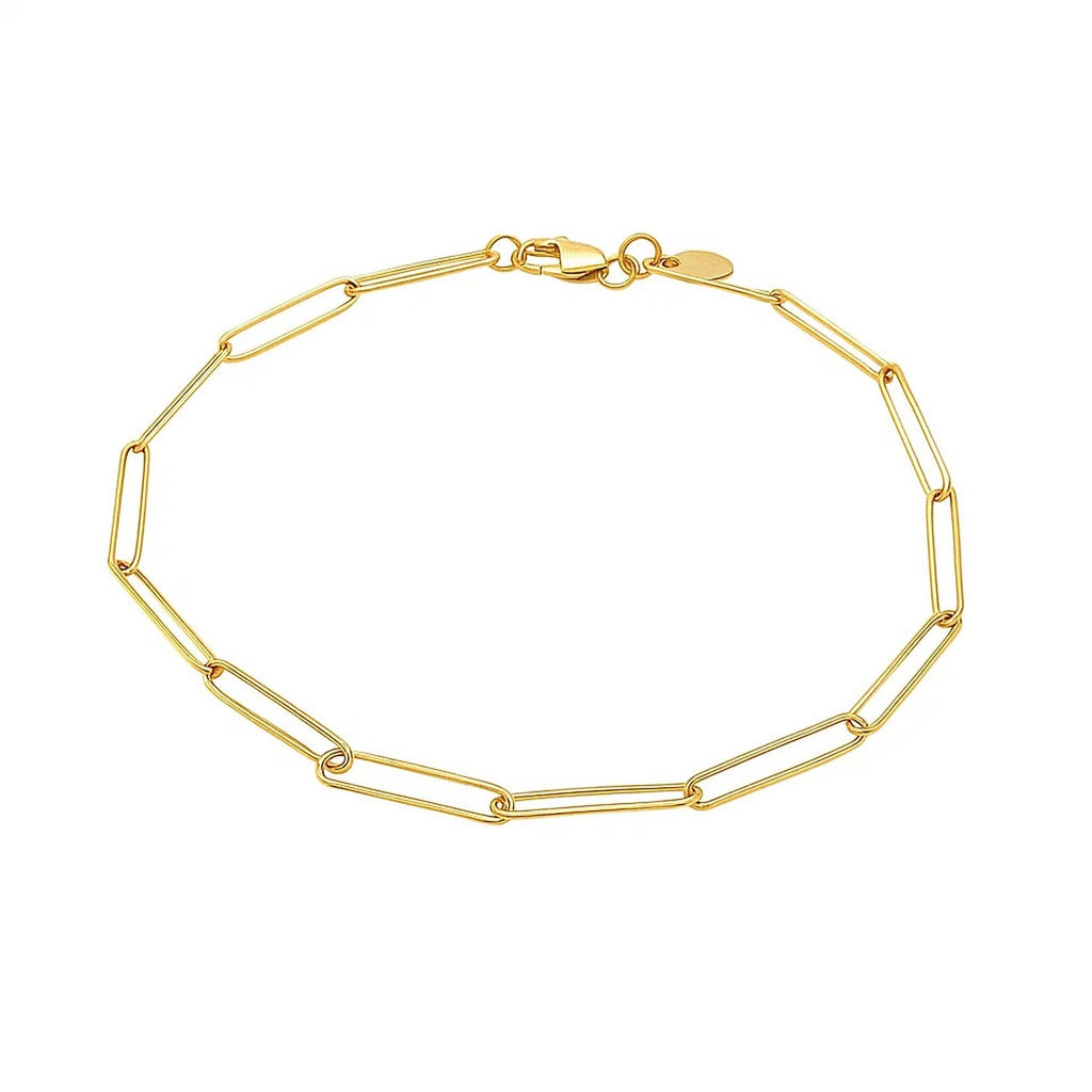 14k yellow gold wire paperclip bracelet featuring contemporary round links, perfect for elegant layering.