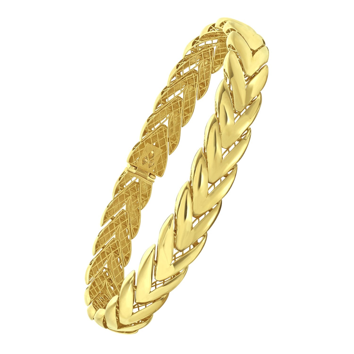 14K yellow gold chevron link bangle, modern design with sleek, polished finish, perfect for elegant stacking.