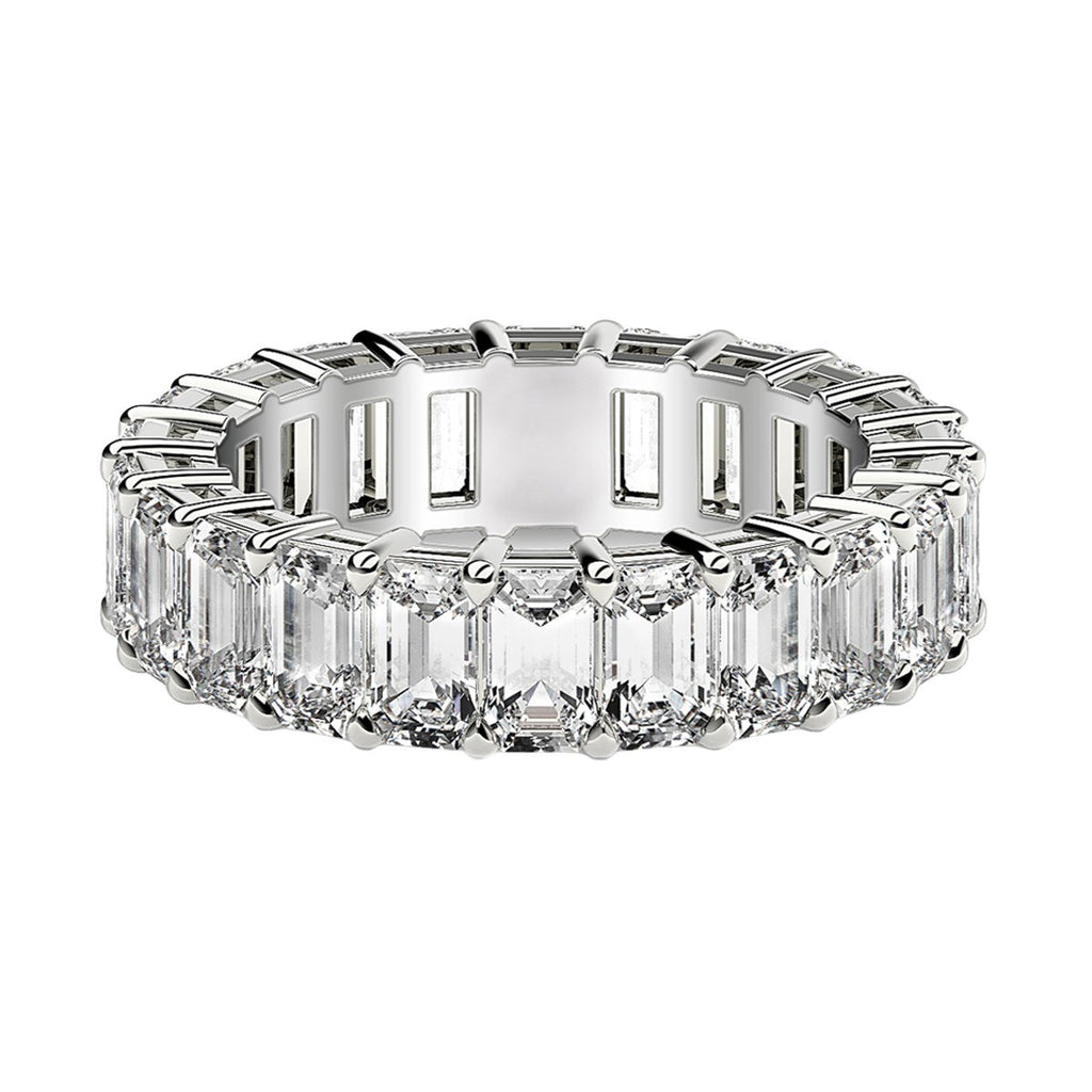 Emerald cut lab-grown diamond eternity ring in 14k white gold, showcasing modern elegance and timeless luxury.