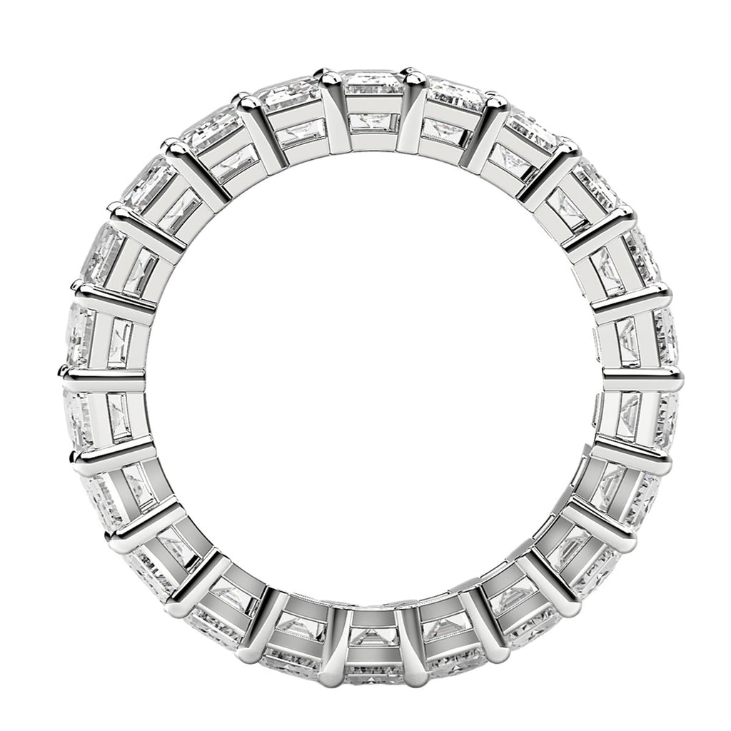 Emerald cut lab-grown diamond eternity ring in 14k white gold, showcasing modern elegance and timeless brilliance.