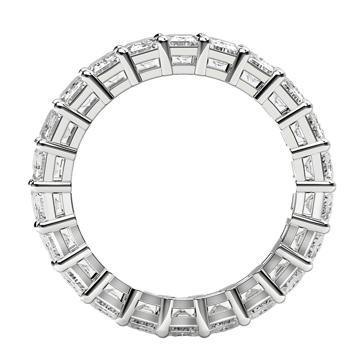 Emerald cut lab-grown diamond eternity ring in 14k white gold, showcasing modern elegance and timeless brilliance.