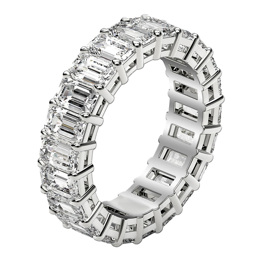 Emerald cut lab-grown diamond eternity ring in 14k white gold, showcasing modern elegance and timeless brilliance.