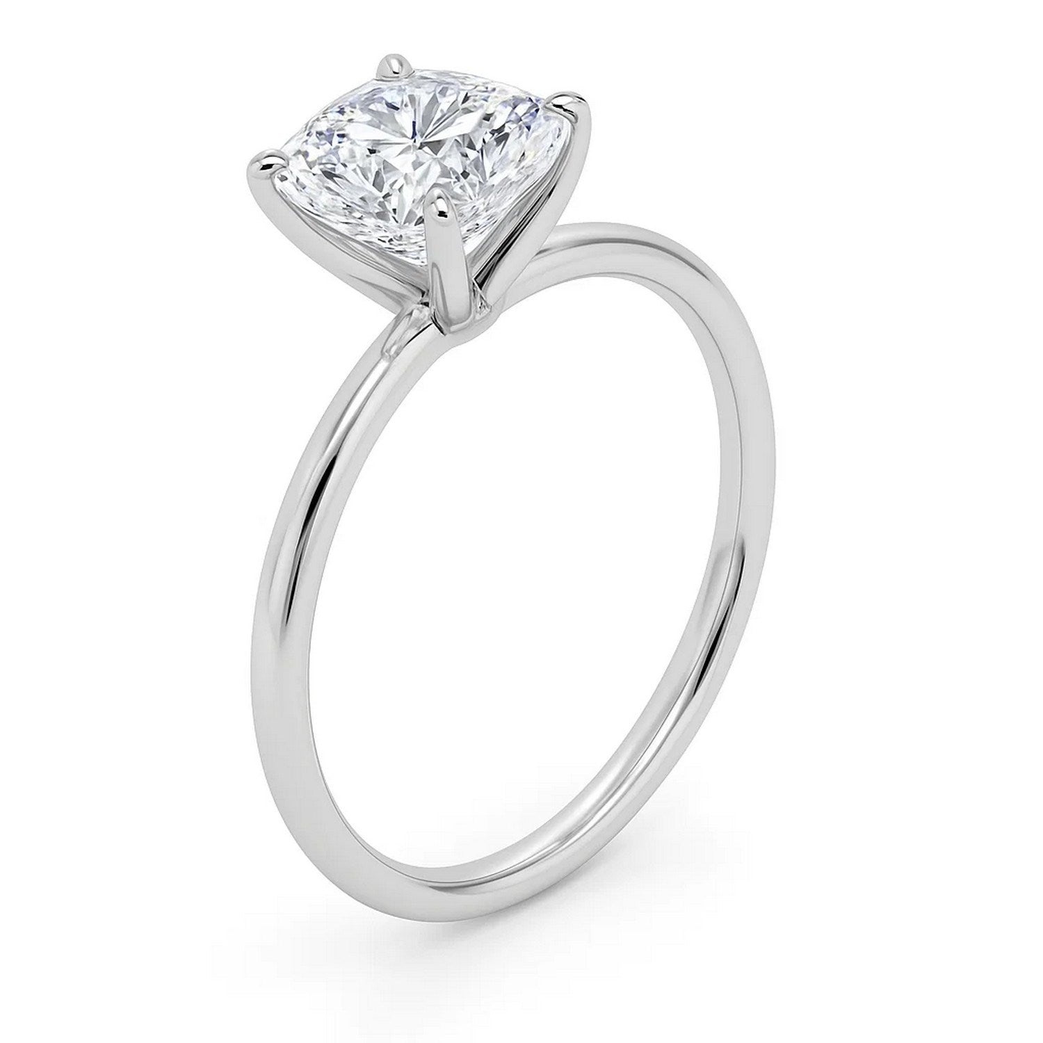 2 carat cushion cut diamond solitaire ring in 10K white gold, showcasing timeless elegance and exquisite craftsmanship.