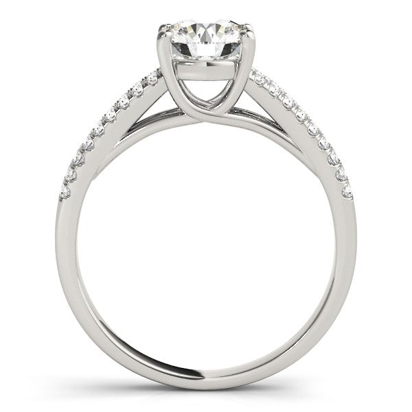 Elegant 14k white gold split shank engagement ring featuring a stunning round diamond (1 1/8 cttw) for timeless romance.