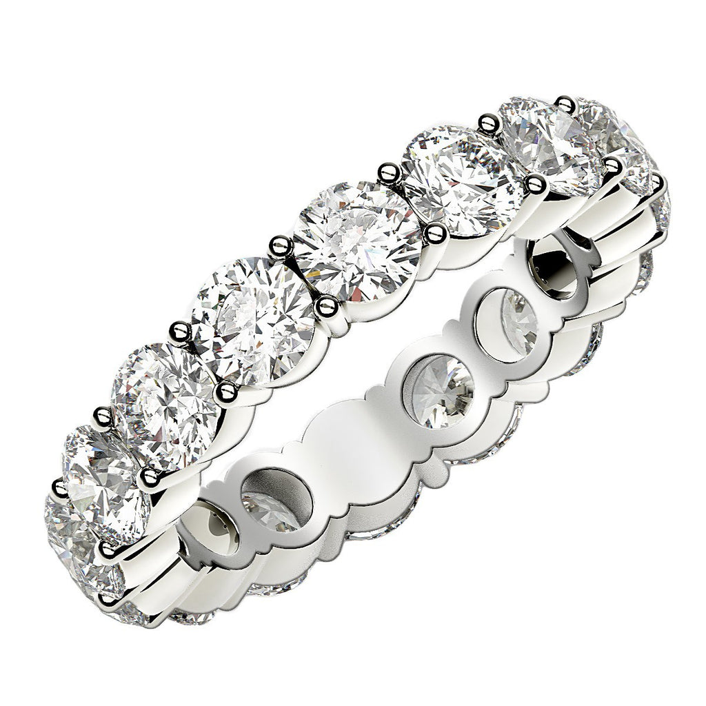 Round cut lab-grown diamond eternity ring in 14k white gold, showcasing modern elegance and timeless brilliance.