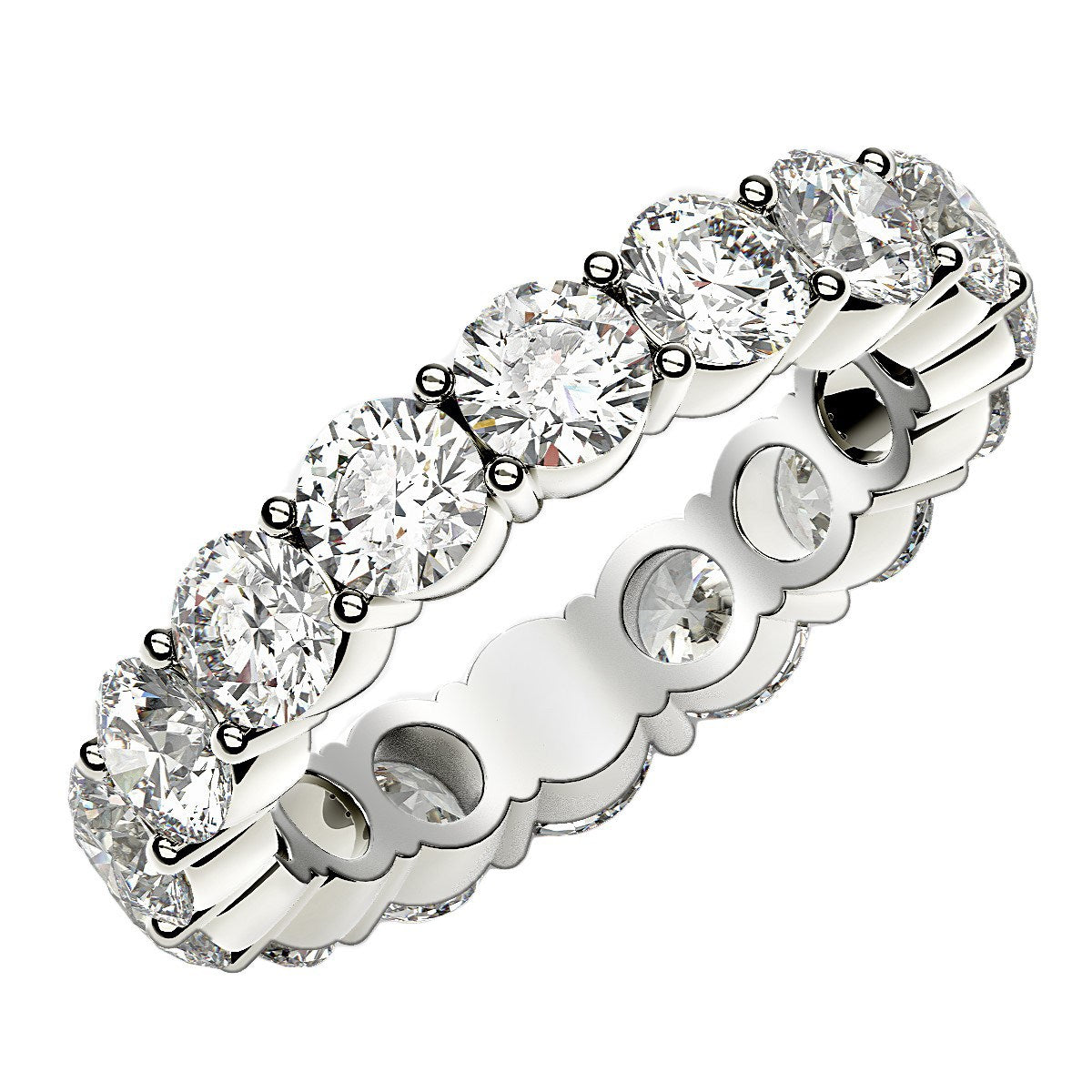 Round cut lab-grown diamond eternity ring in 14k white gold, showcasing modern elegance and timeless brilliance.