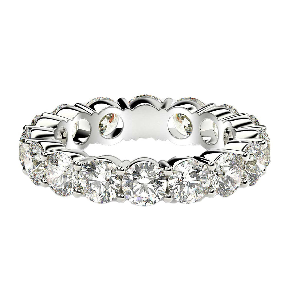Round cut lab-grown diamond eternity ring in 14k white gold, showcasing modern elegance and timeless brilliance.