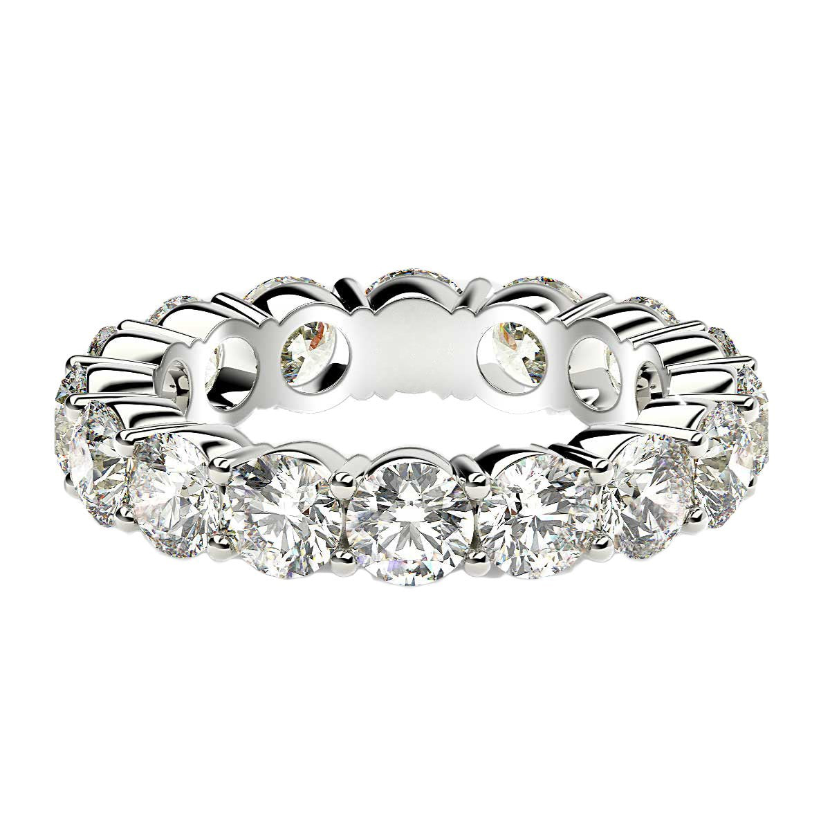 Round cut lab-grown diamond eternity ring in 14k white gold, showcasing modern elegance and timeless brilliance.