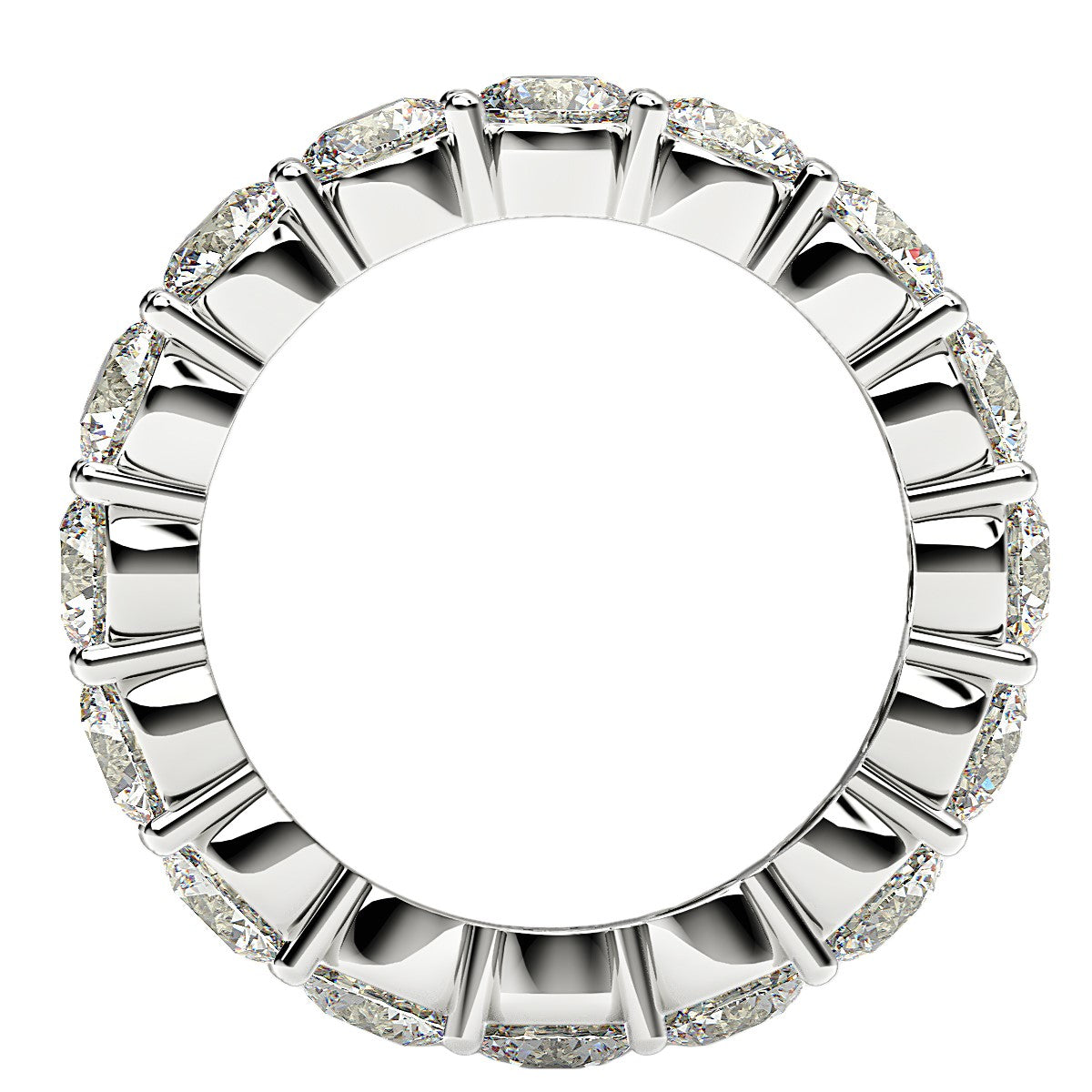Round cut lab-grown diamond eternity ring in 14k white gold, showcasing modern elegance and timeless brilliance.