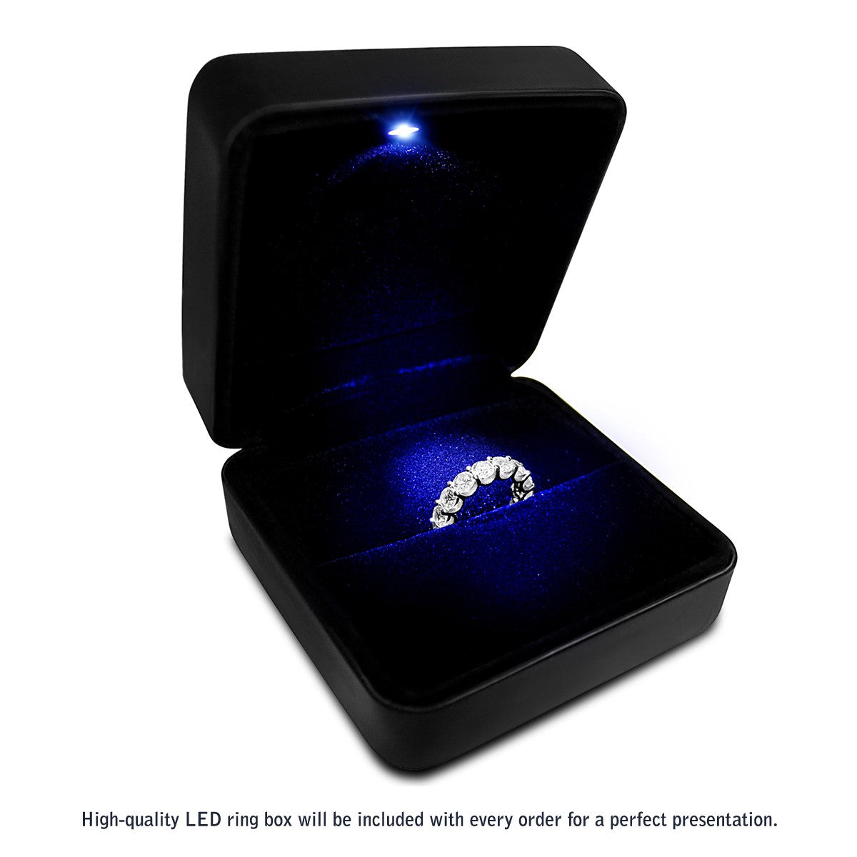Round cut lab-grown diamond eternity ring in 14k white gold, showcasing modern elegance and timeless brilliance.