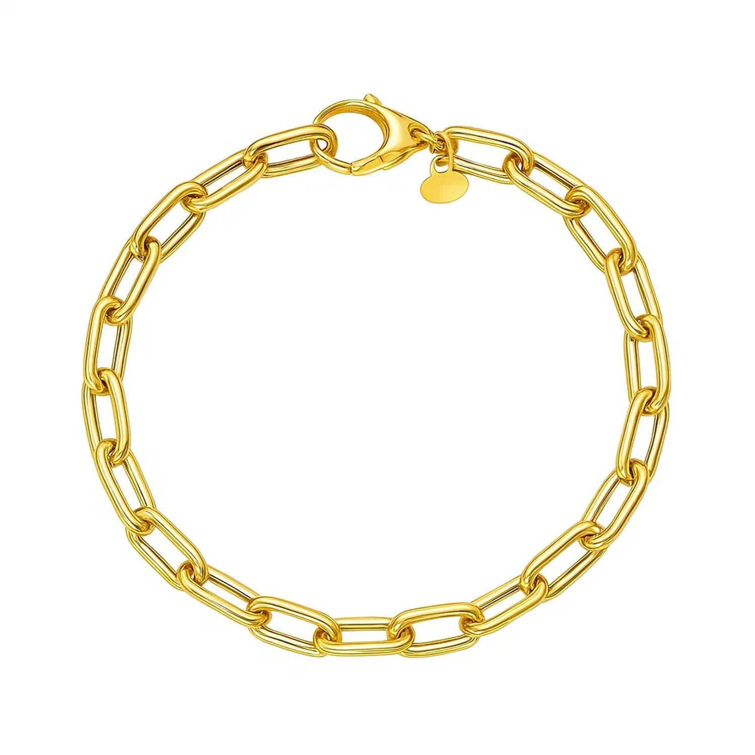 14k yellow gold charm lock paperclip chain bracelet with a modern design, perfect for layering or standalone elegance.