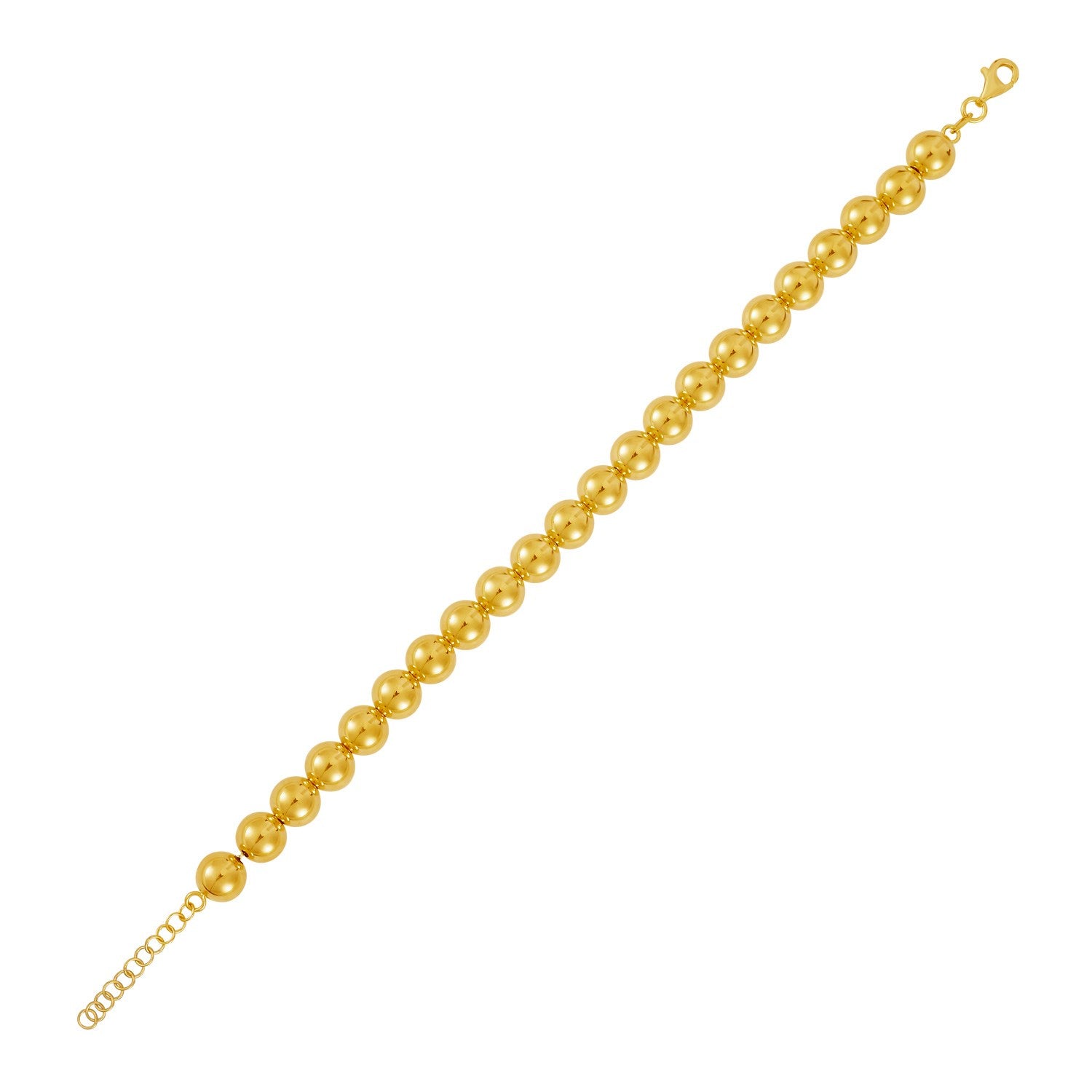 Polished 8mm bead bracelet in elegant 14k yellow gold, showcasing luxury craftsmanship and timeless style.
