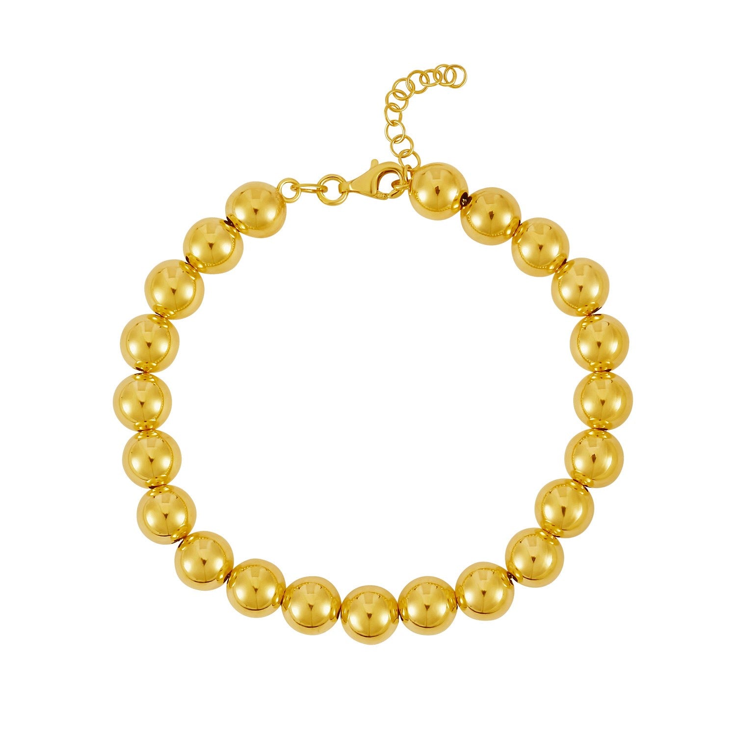 Polished 8mm bead bracelet in luxurious 14k yellow gold, showcasing elegant craftsmanship and timeless design.