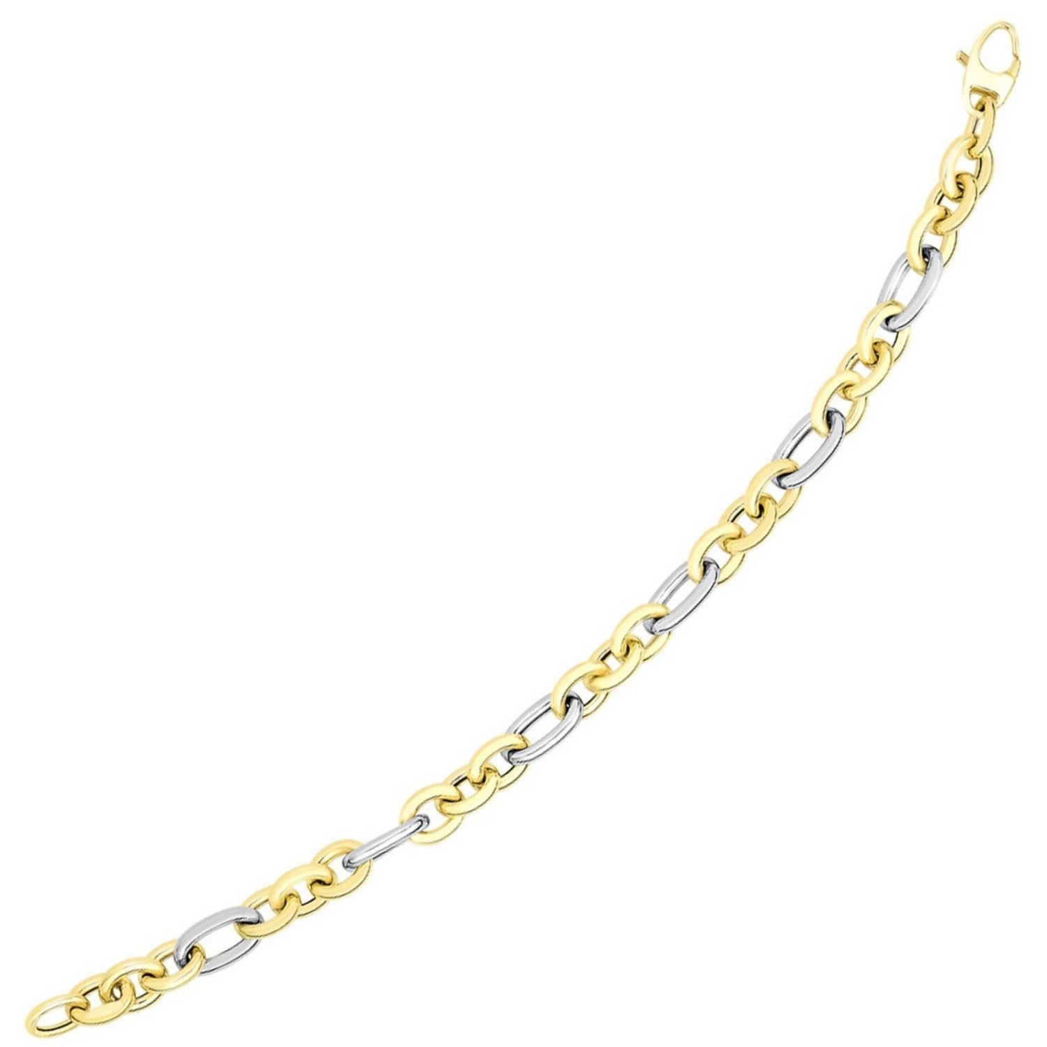 14k two-tone gold oval link bracelet, classic design, 7.50 mm width, perfect for elegant layering or solo wear.