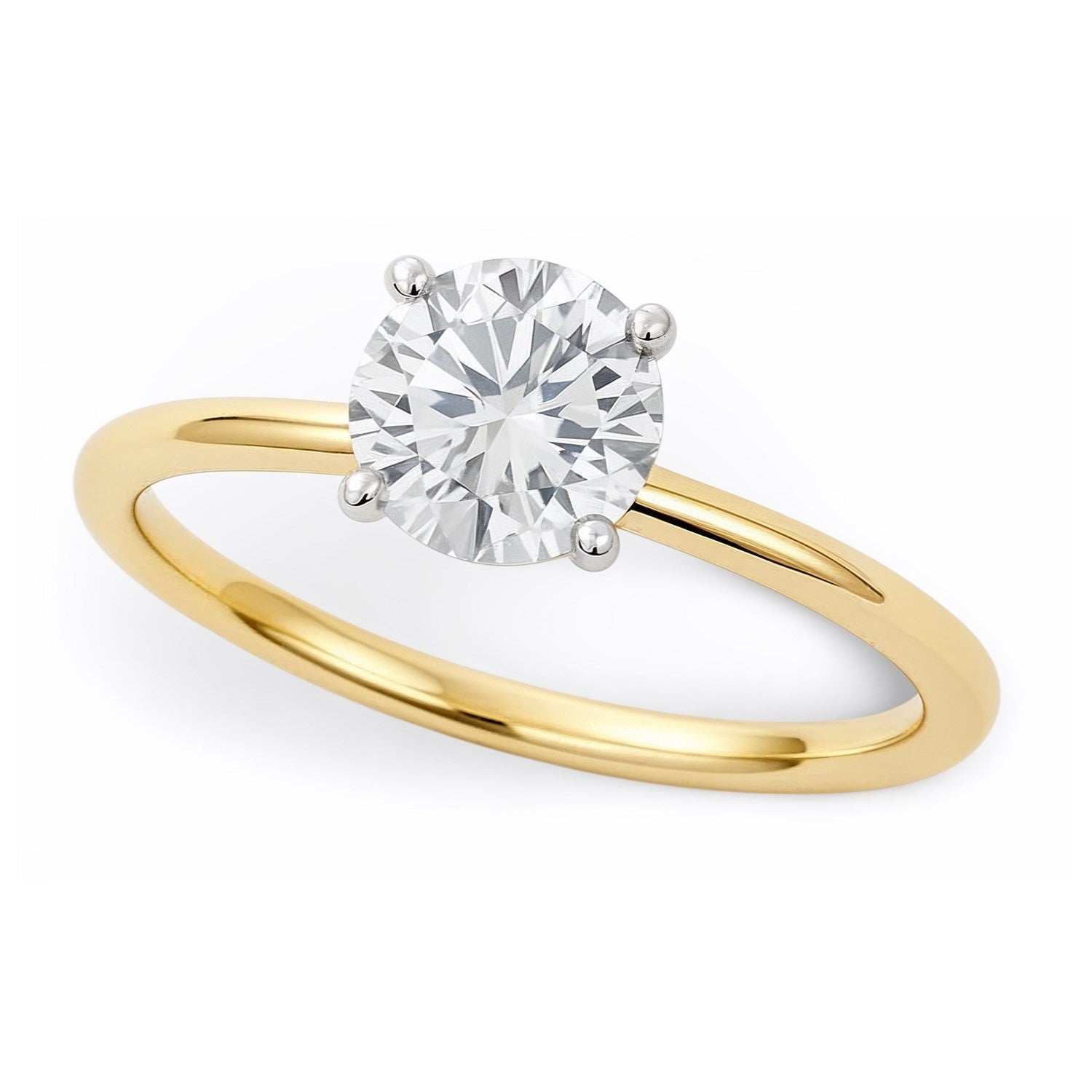 Elegant 14k yellow gold solitaire ring featuring a 3/4 carat round lab-grown diamond, perfect for timeless sophistication.
