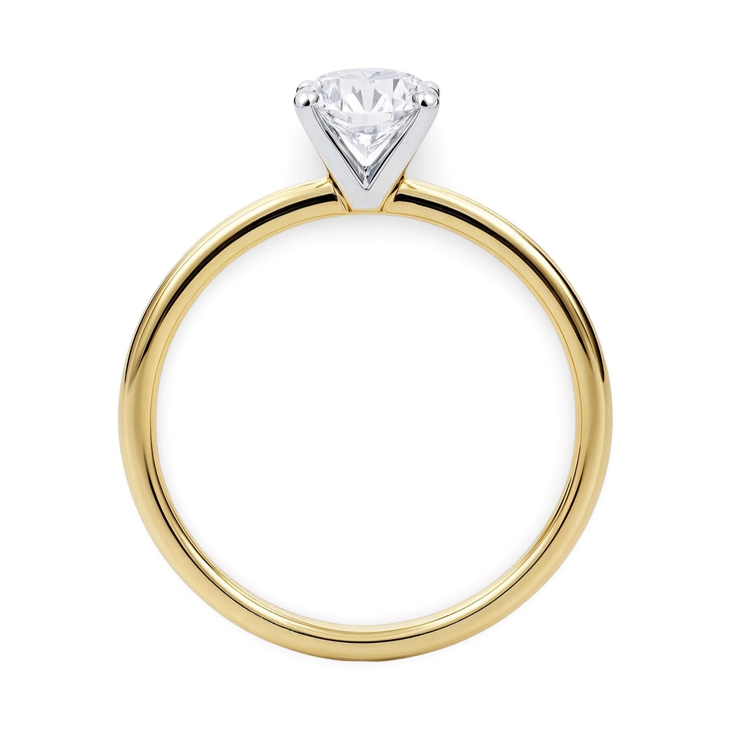 Elegant 14k yellow gold solitaire ring featuring a 3/4 carat round lab-grown diamond, showcasing timeless luxury.