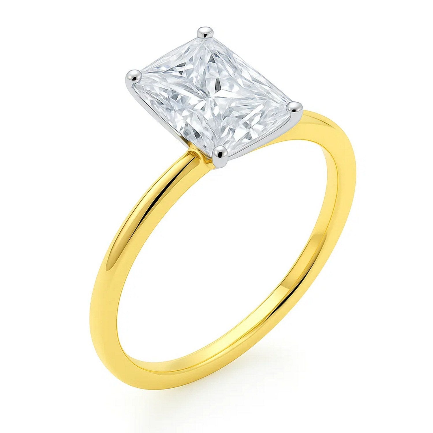 3 carat radiant lab-grown diamond solitaire ring in 10K yellow gold, showcasing timeless elegance and classic design.