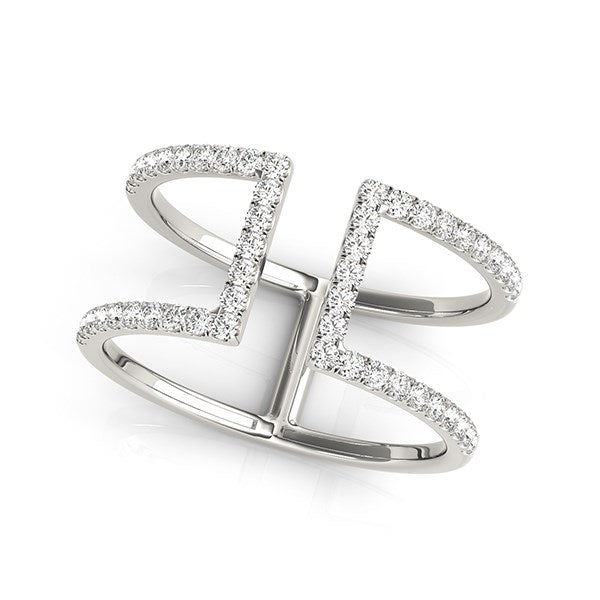 14k white gold modern dual band diamond ring featuring exquisite 1/2 cttw diamonds for a luxurious touch.