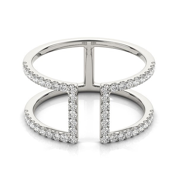 14k white gold modern dual band diamond ring featuring elegant design and 1/2 cttw sparkling diamonds.