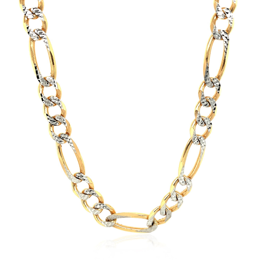 14k yellow gold solid pave Figaro chain, 7.00 mm links, contemporary design for a luxurious statement.