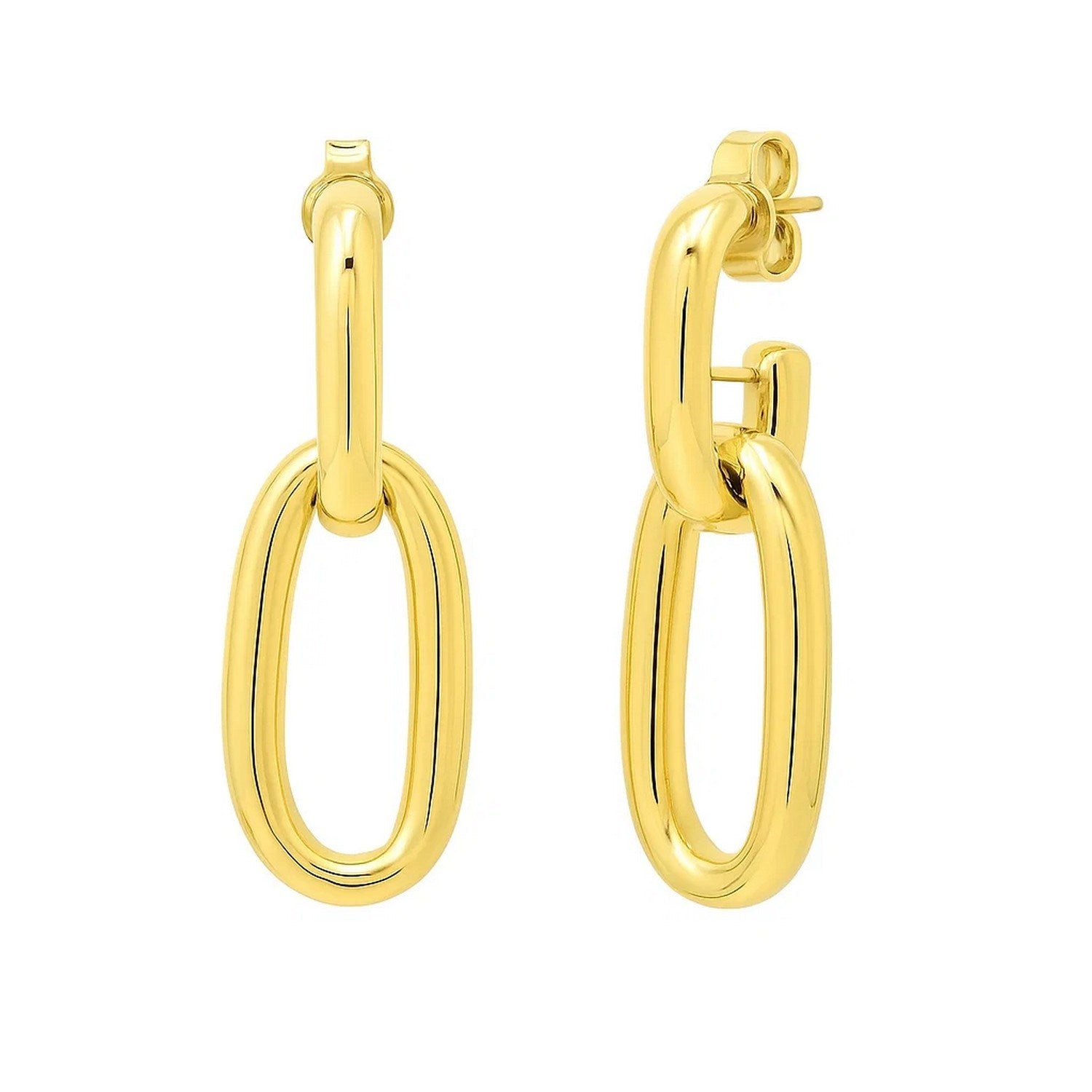 14k yellow gold modern link drop earrings featuring elegant elongated design for a luxurious touch.