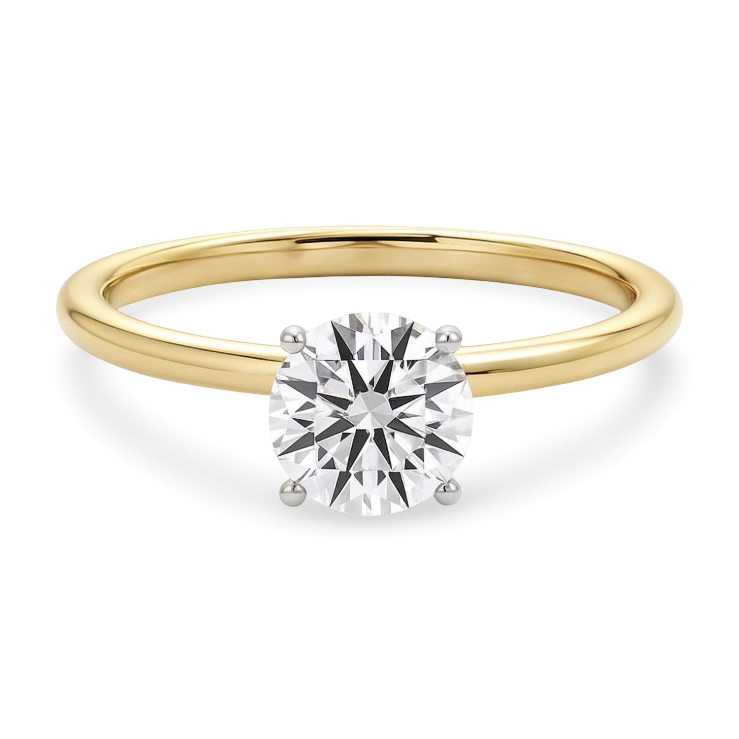 Elegant 1 carat round diamond solitaire ring in 14k yellow gold, showcasing timeless luxury and exquisite craftsmanship.