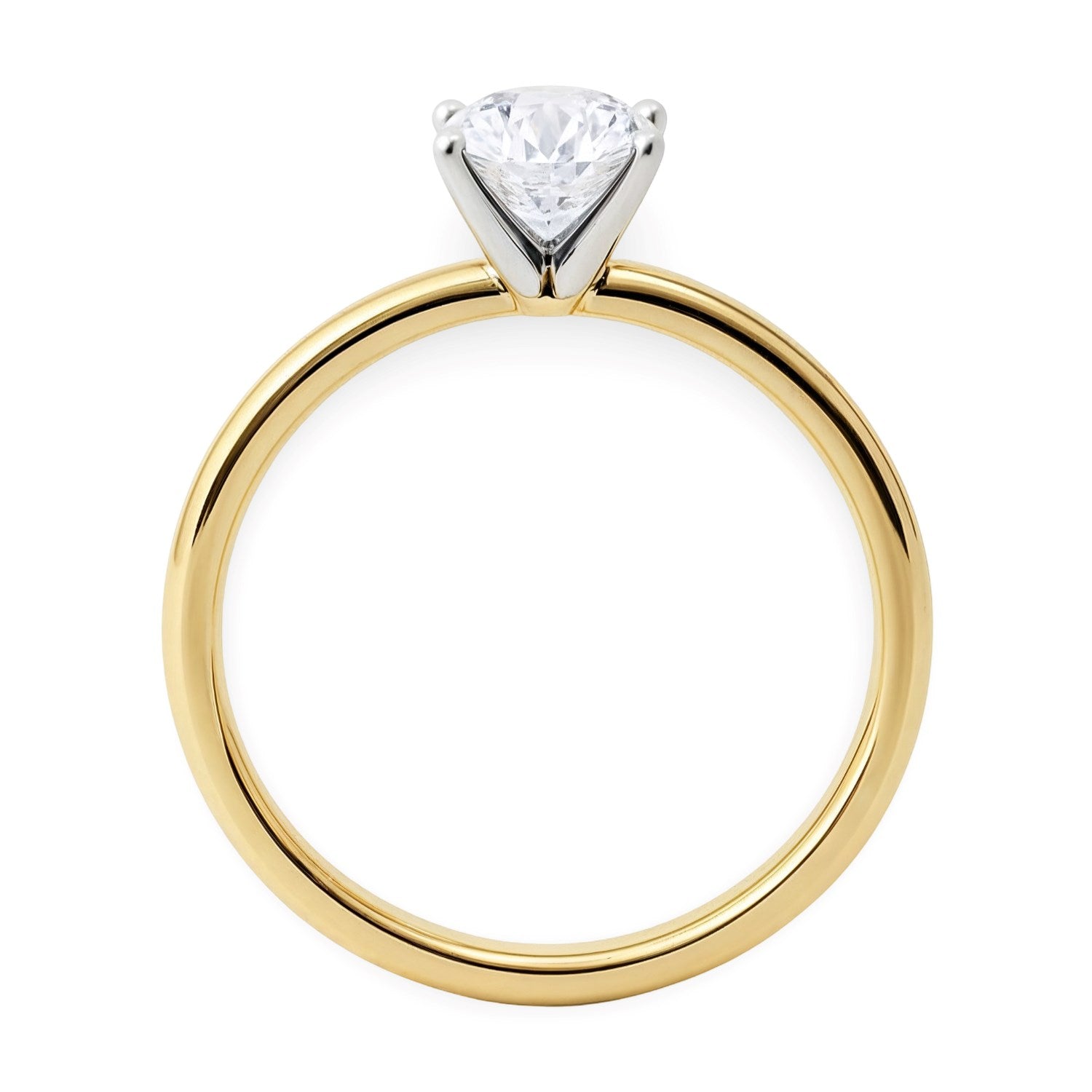 1 carat round lab-grown diamond solitaire ring in 14k yellow gold, showcasing elegant design and timeless luxury.