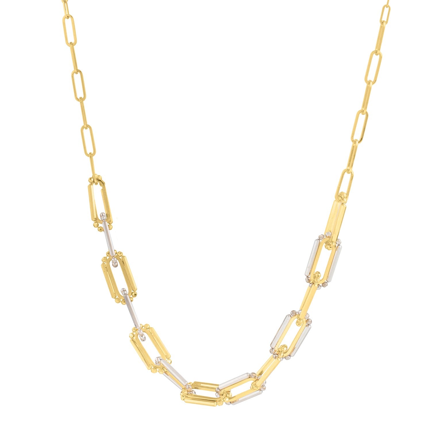 Two-tone 14k gold Pallina paperclip necklace featuring modern round links for a chic, sophisticated look.