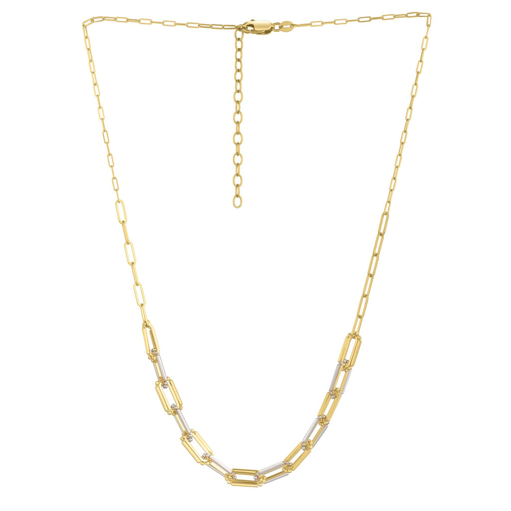 Two-tone 14k gold Pallina paperclip necklace featuring modern round link design, perfect for elegant layering.