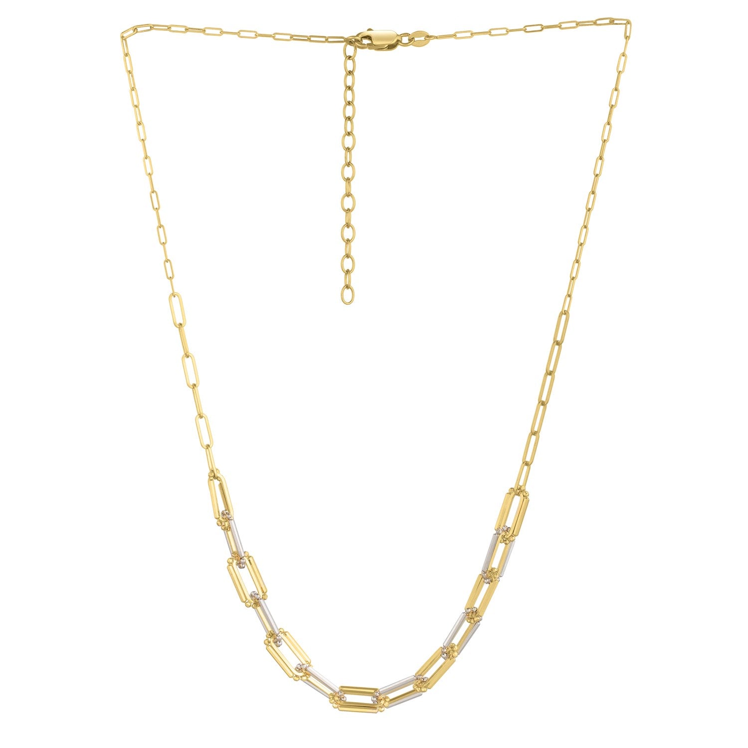 Two-tone 14k gold Pallina paperclip necklace featuring modern round link design, perfect for elegant layering.