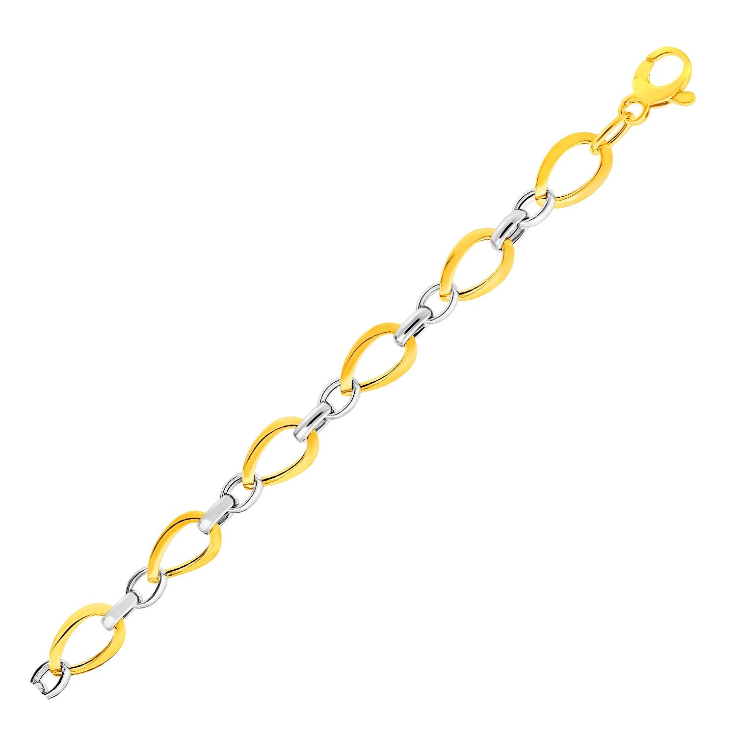 Twisted oval chain bracelet in 14k two-tone gold, showcasing modern elegance and luxurious craftsmanship.