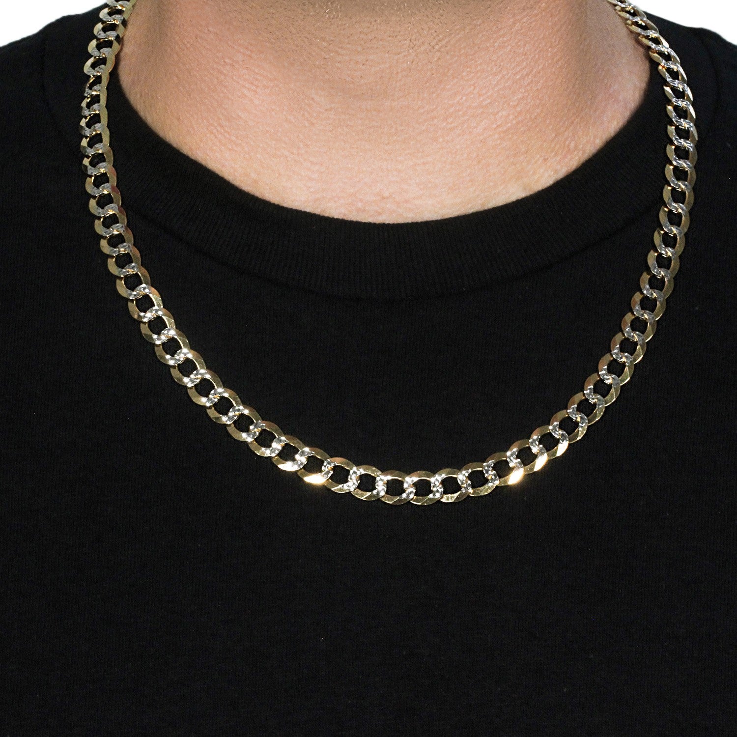 14k two-tone gold pave curb chain featuring a classic round design, perfect for layering or standalone elegance.