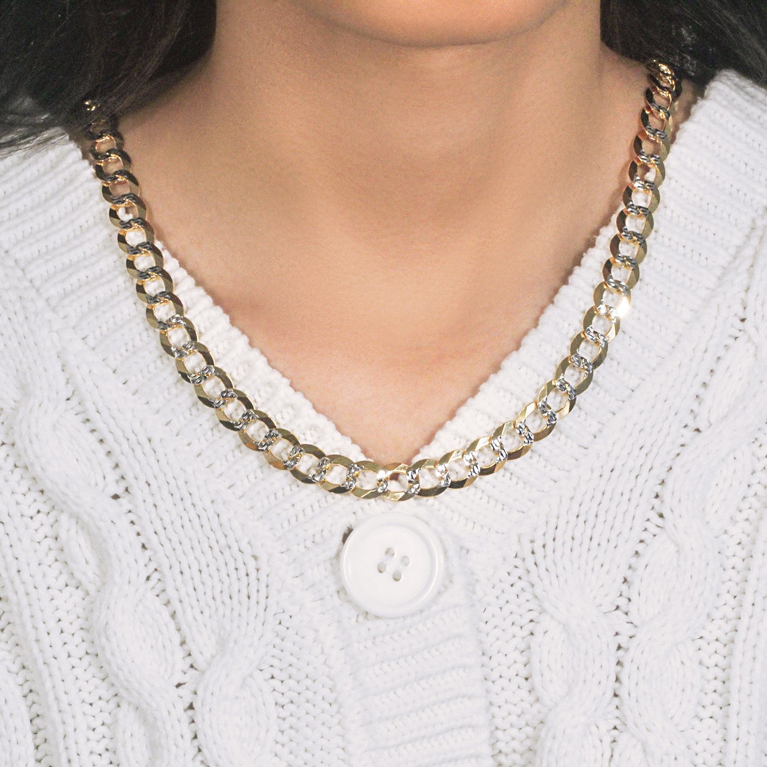 14k two-tone gold pave curb chain with classic round links, showcasing timeless elegance and luxury craftsmanship.