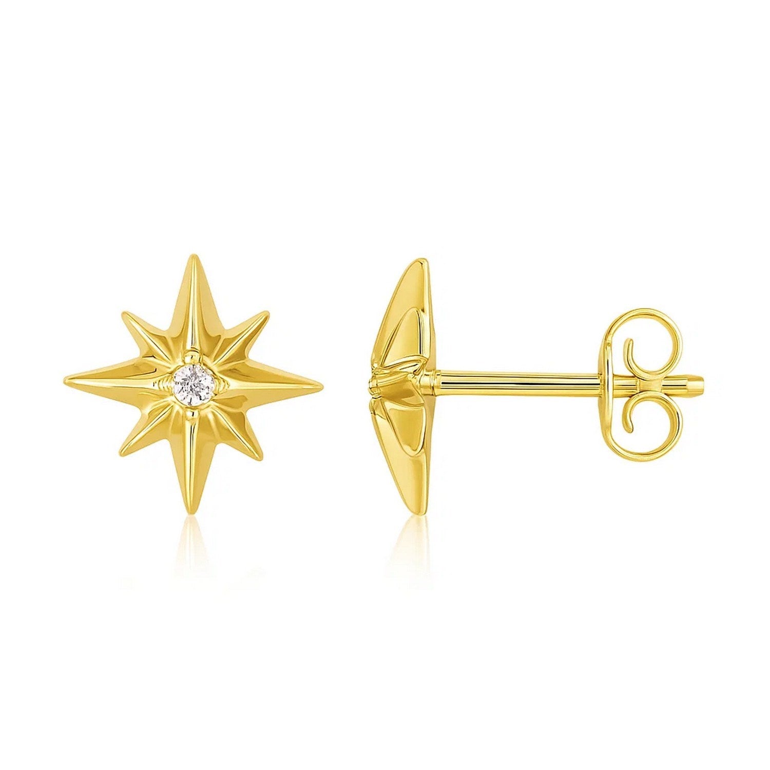 14k yellow gold diamond North Star earrings featuring elegant design and luxurious sparkle for a refined look.