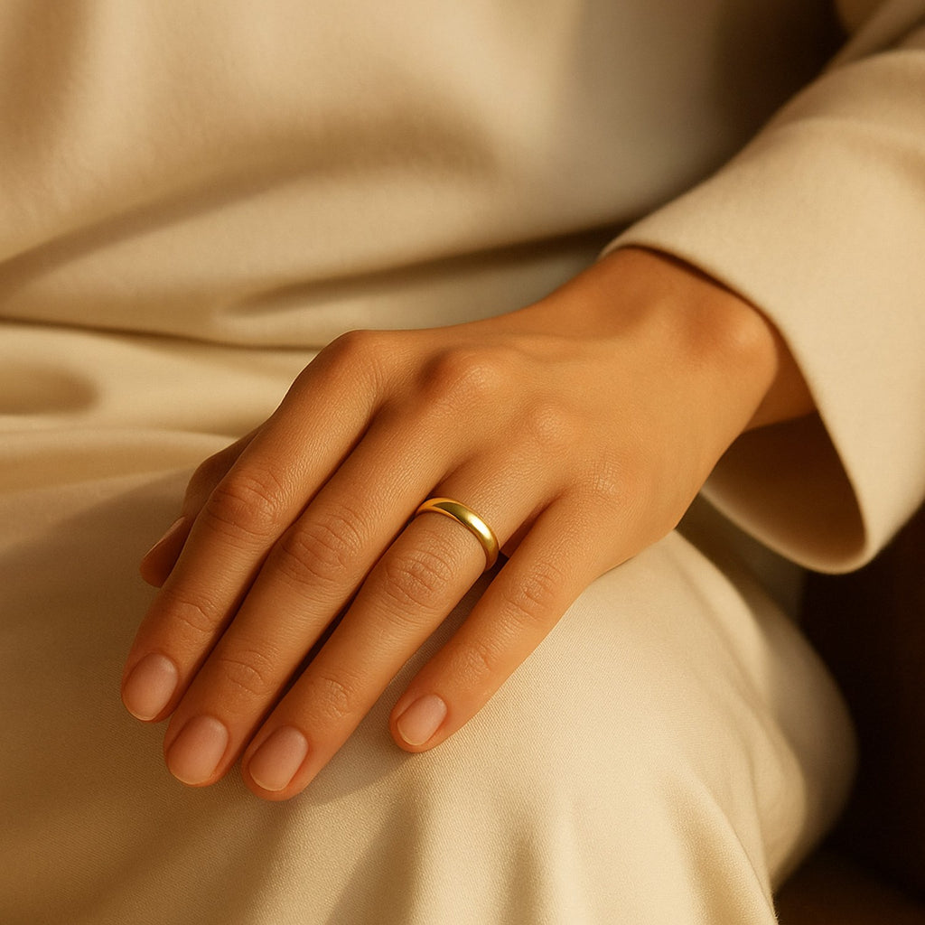 14k yellow gold polished comfort fit wedding band ring, 4.00mm, showcasing modern elegance and luxurious craftsmanship.