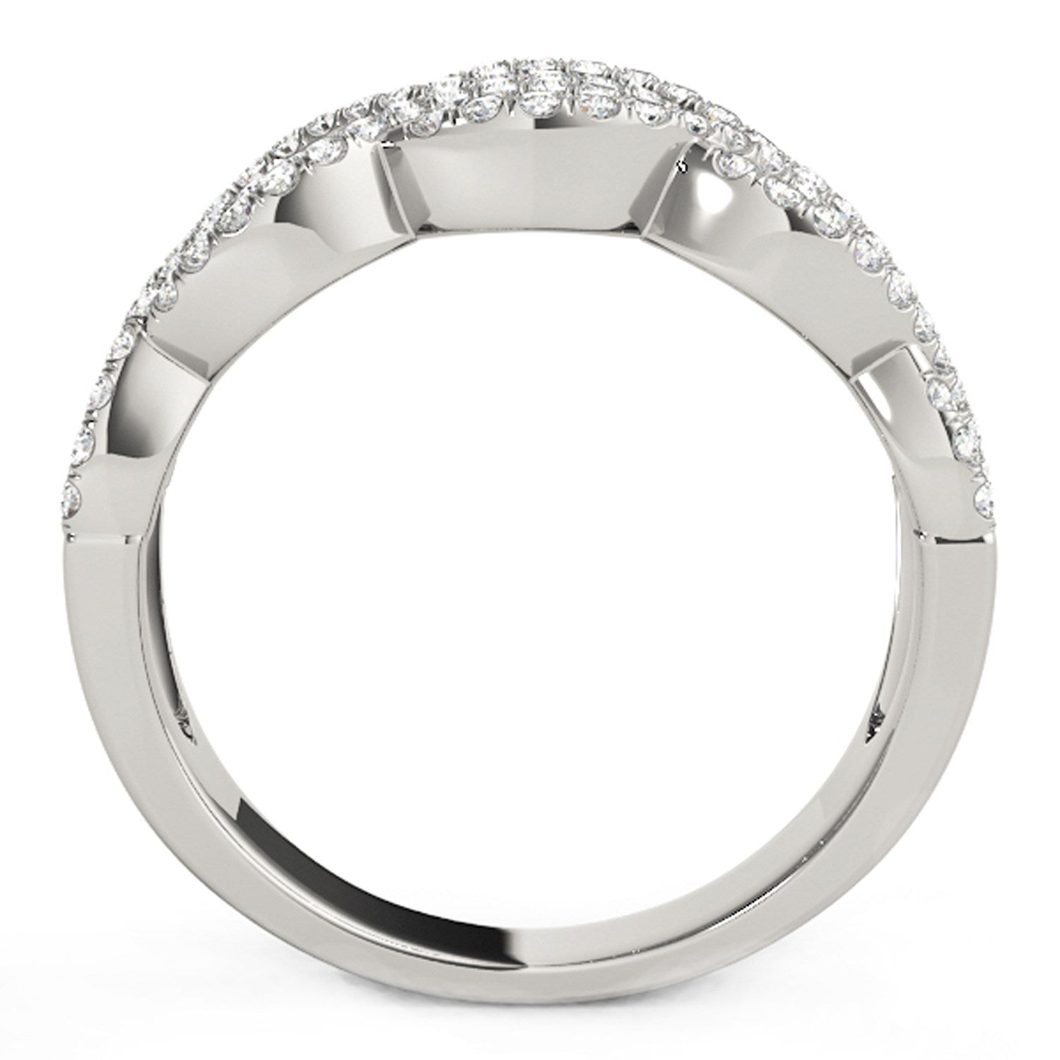Diamond studded double interlocking waves ring in 14k white gold, showcasing modern elegance with 5/8 cttw brilliance.