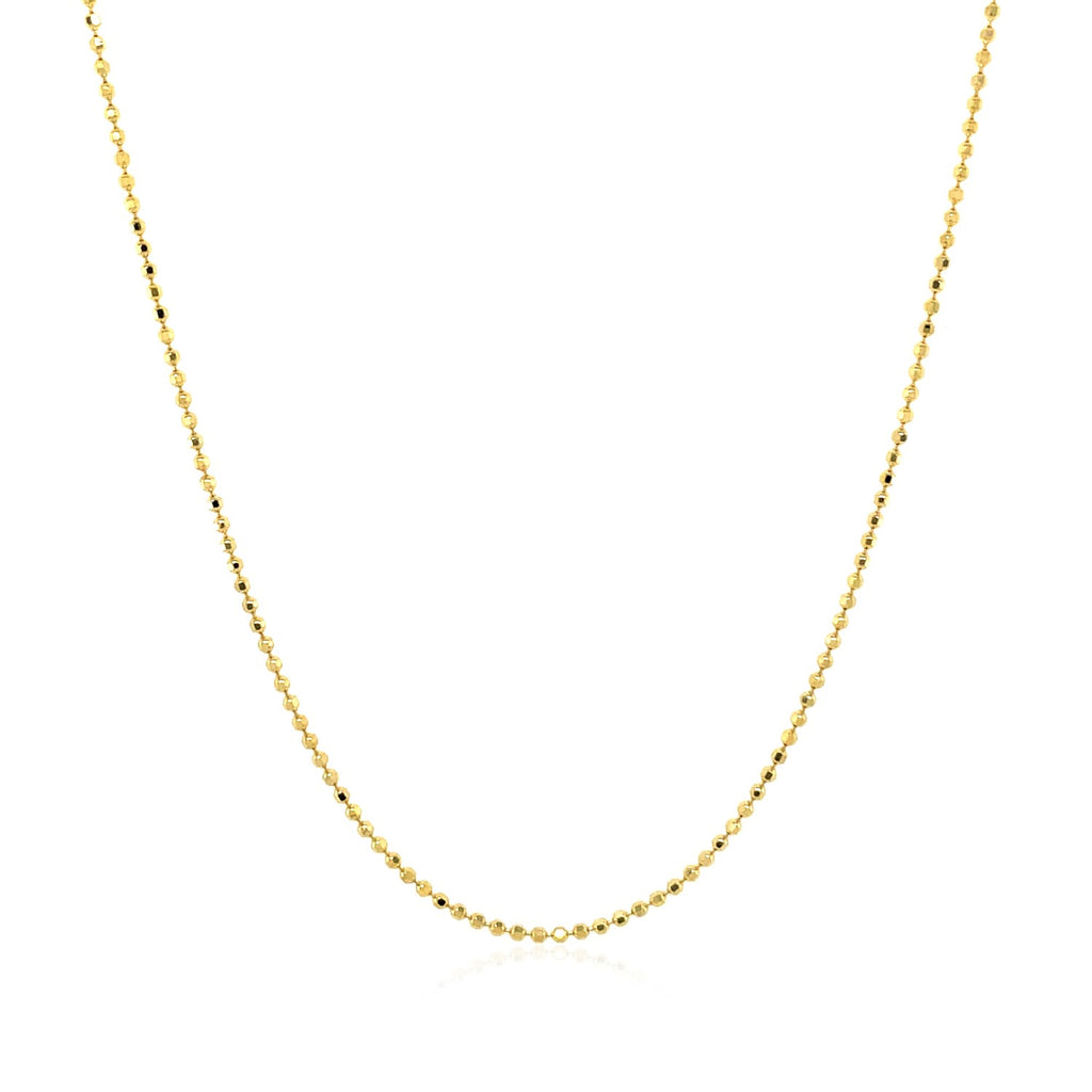 14k yellow gold diamond cut bead chain with contemporary design, showcasing exquisite craftsmanship and elegance.